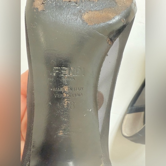 Fendi Navy Blue Black Mesh leather trim Colibri pumps EU 38 - Picture 10 of 13